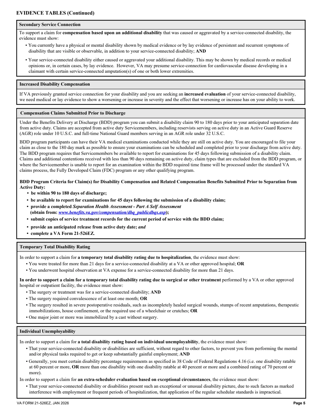 VA Form 21-526EZ (2026) Application for Disability Compensation and Related Compensation Benefits — page 5 of 15