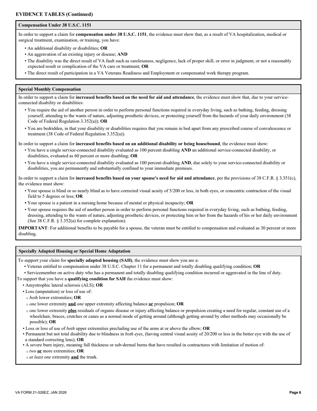 VA Form 21-526EZ (2026) Application for Disability Compensation and Related Compensation Benefits — page 6 of 15
