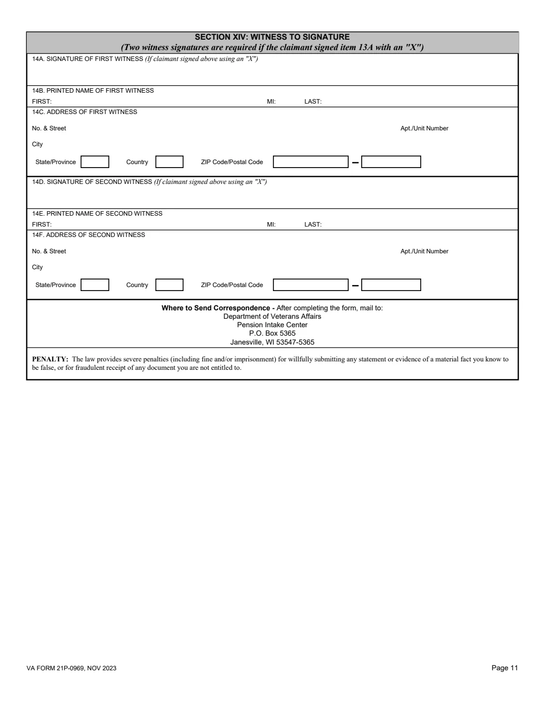 VA Form 21P-0969 (2023) Income and Asset Statement in Support of Claim for Pension or Parents' Dependency and Indemnity Compensation (DIC) — page 11 of 11