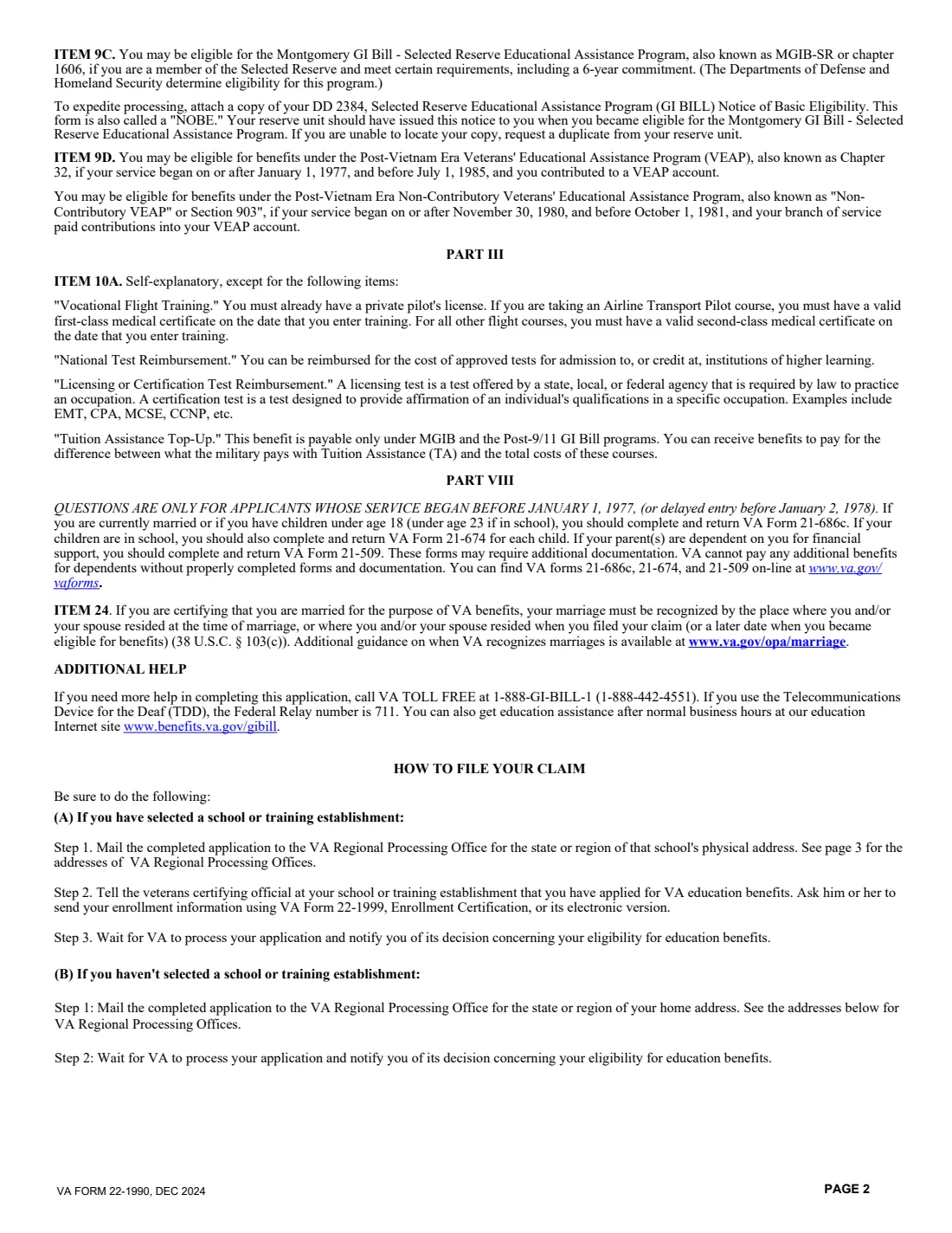 VA Form 22-1990 (2024) Application for VA Education Benefits — page 2 of 7
