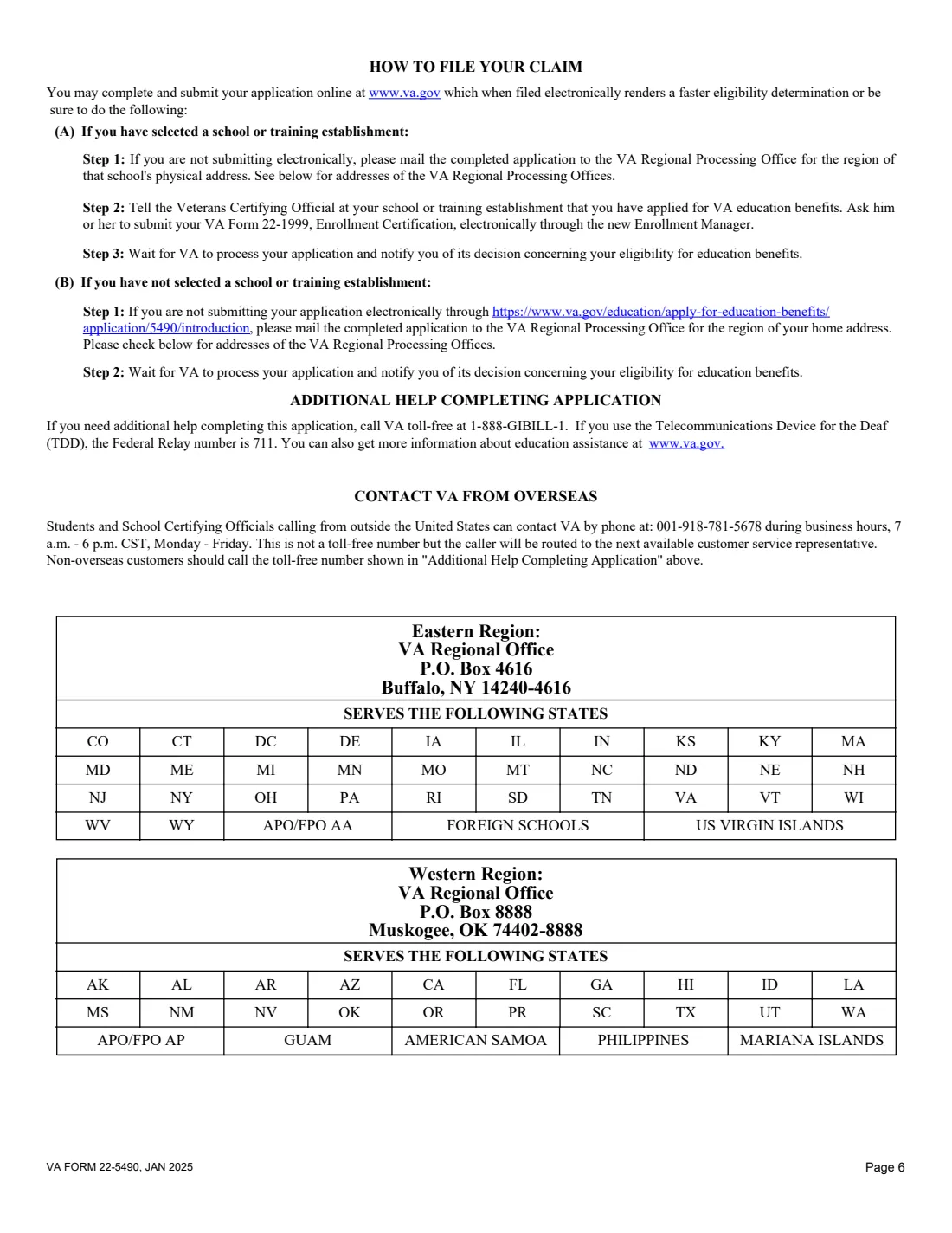 VA Form 22-5490 (2025) Dependents' Application for VA Education Benefits (Under Provisions of Chapters 33 and 35, of Title 38, U.S.C.) — page 6 of 7