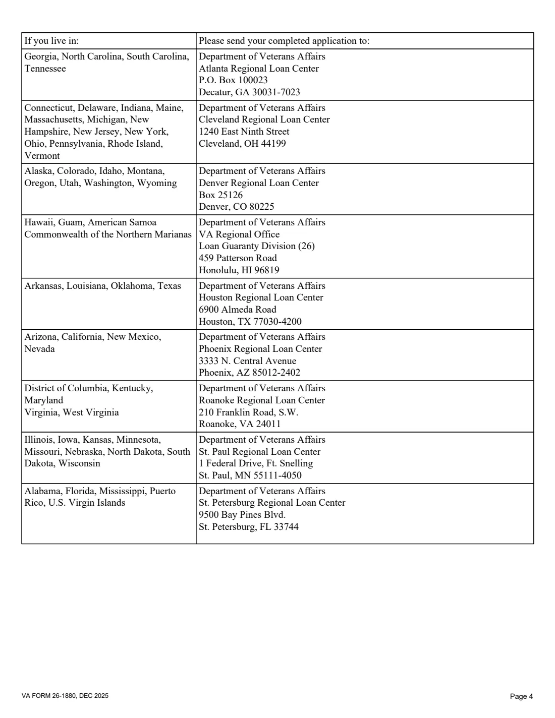 VA Form 26-1880 (2025) Request for a Certificate of Eligibility — page 4 of 4