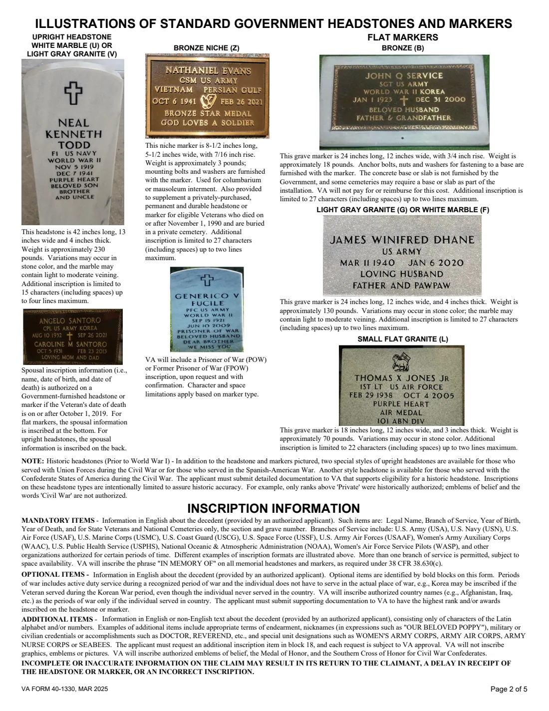 VA Form 40-1330 (2025) Claim for Standard Government Headstone or Marker — page 2 of 5
