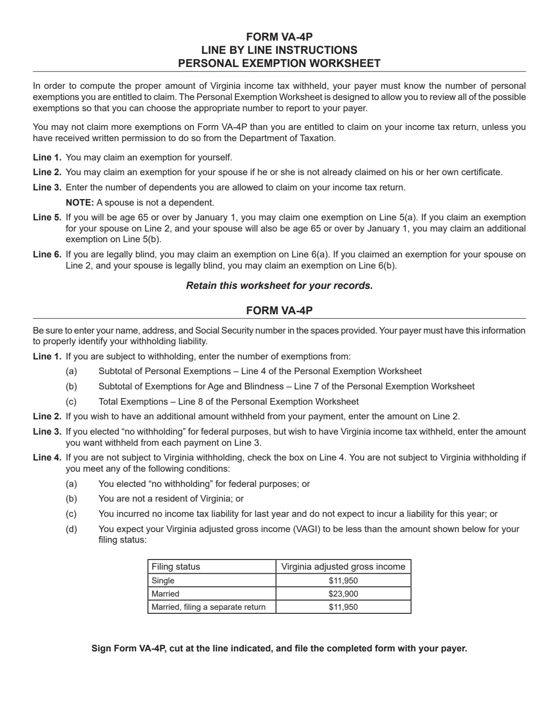 Form VA-4P (2026) Virginia Withholding Exemption Certificate for Recipients of Pension and Annuity Payments — page 2 of 2