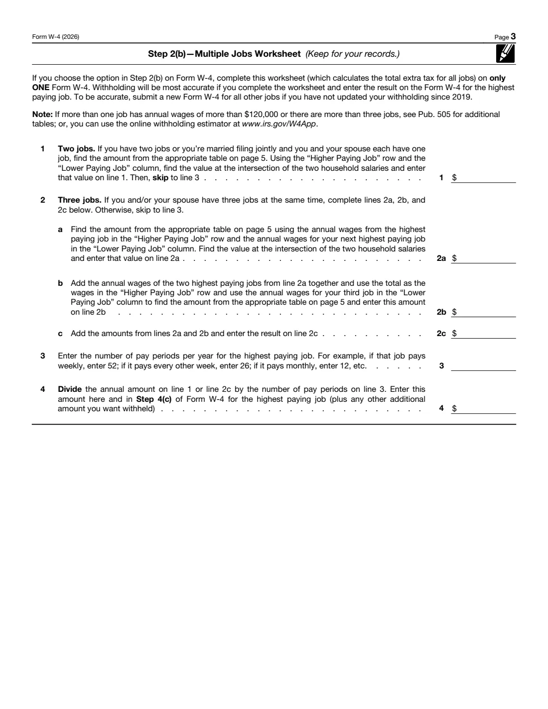 Form W-4 (2026) Employee's Withholding Certificate — page 3 of 5