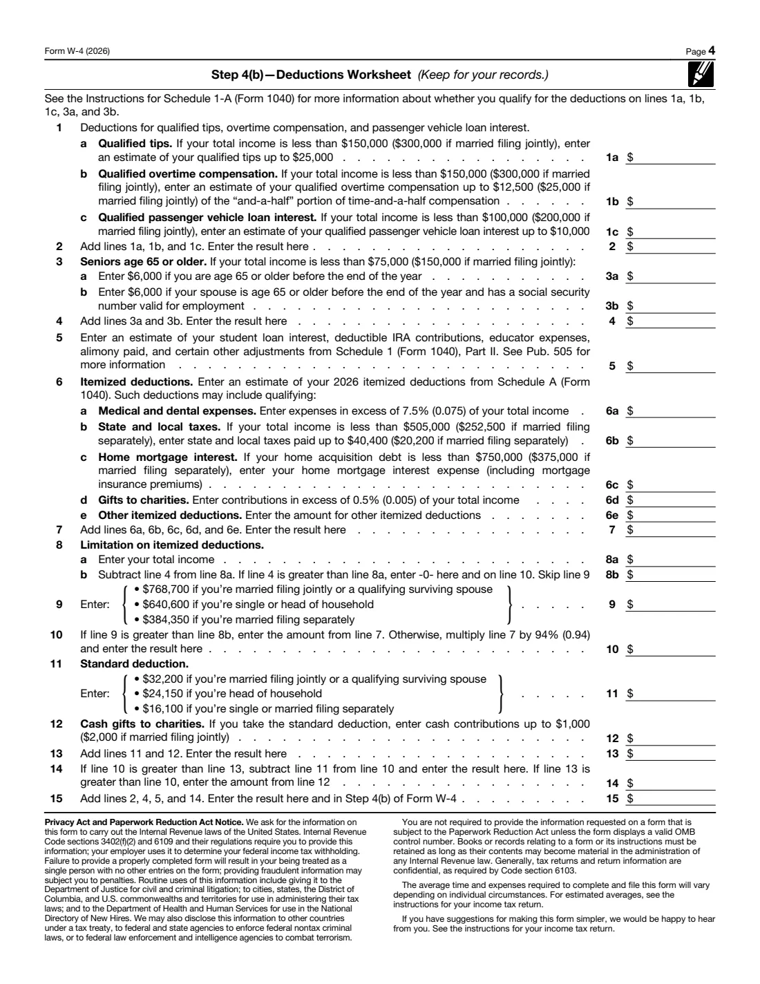Form W-4 (2026) Employee's Withholding Certificate — page 4 of 5