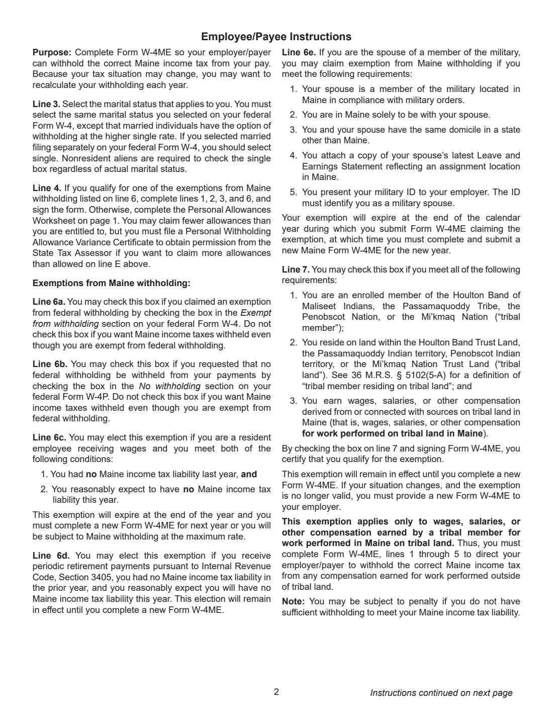 Form W-4ME (2026) Employee's Withholding Allowance Certificate (Maine) — page 2 of 4