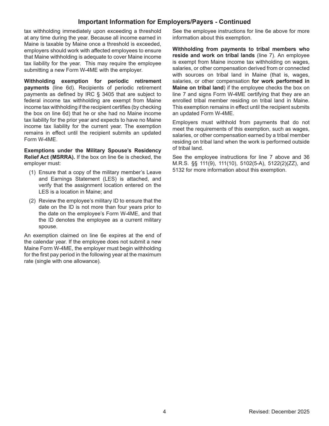 Form W-4ME (2026) Employee's Withholding Allowance Certificate (Maine) — page 4 of 4