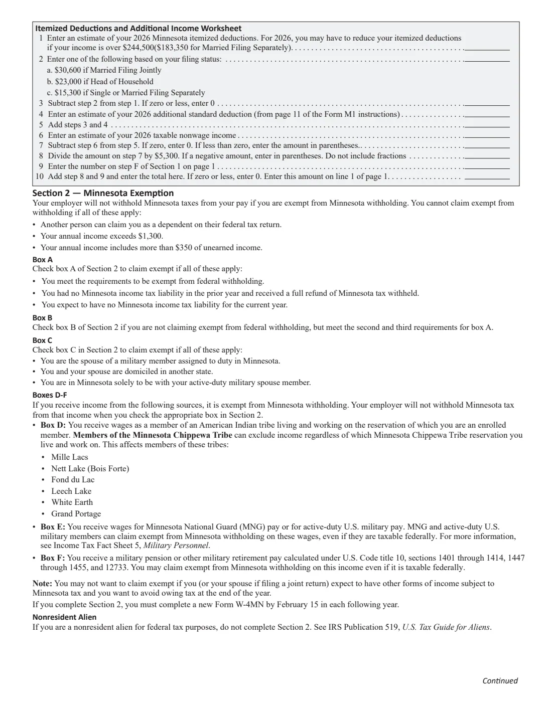 Form W-4MN (2026) Minnesota Employee Withholding Certificate — page 3 of 5