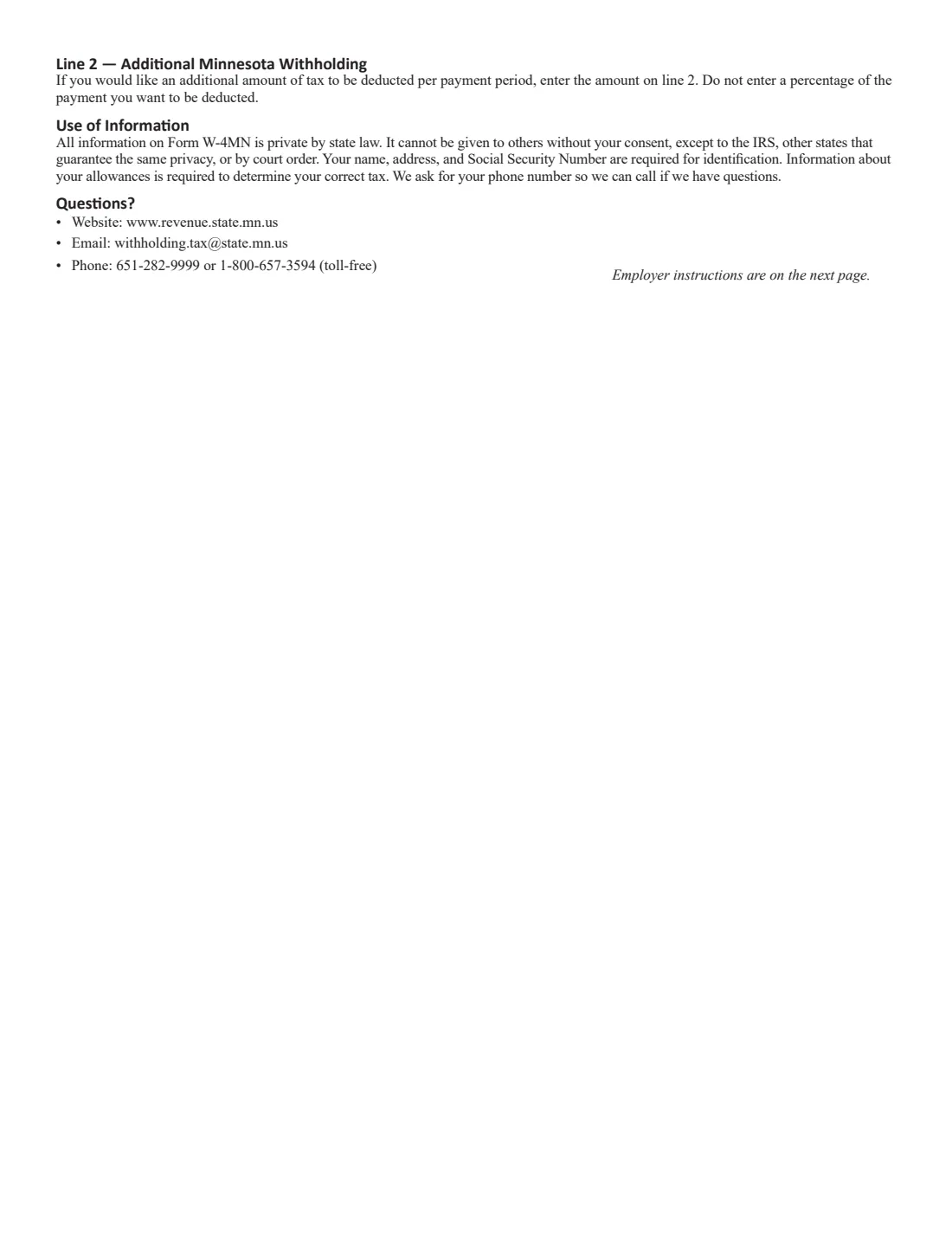 Form W-4MN (2026) Minnesota Employee Withholding Certificate — page 4 of 5