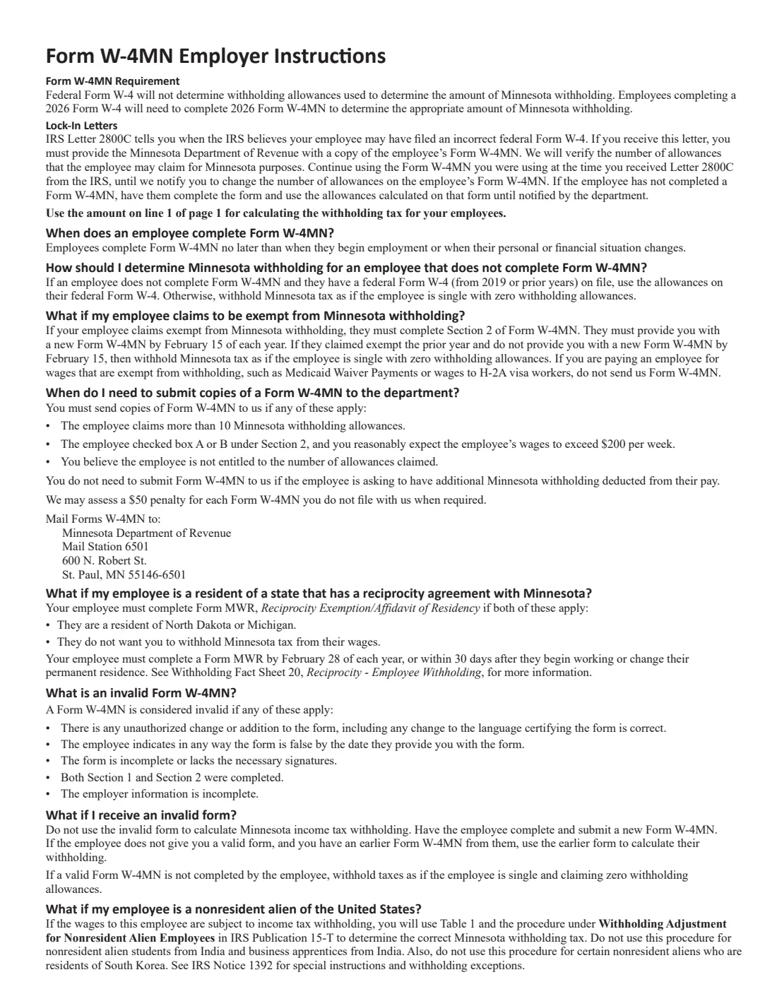 Form W-4MN (2026) Minnesota Employee Withholding Certificate — page 5 of 5