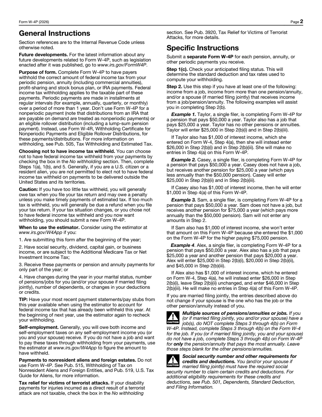 Form W-4P (2026) Withholding Certificate for Periodic Pension or Annuity Payments — page 2 of 4