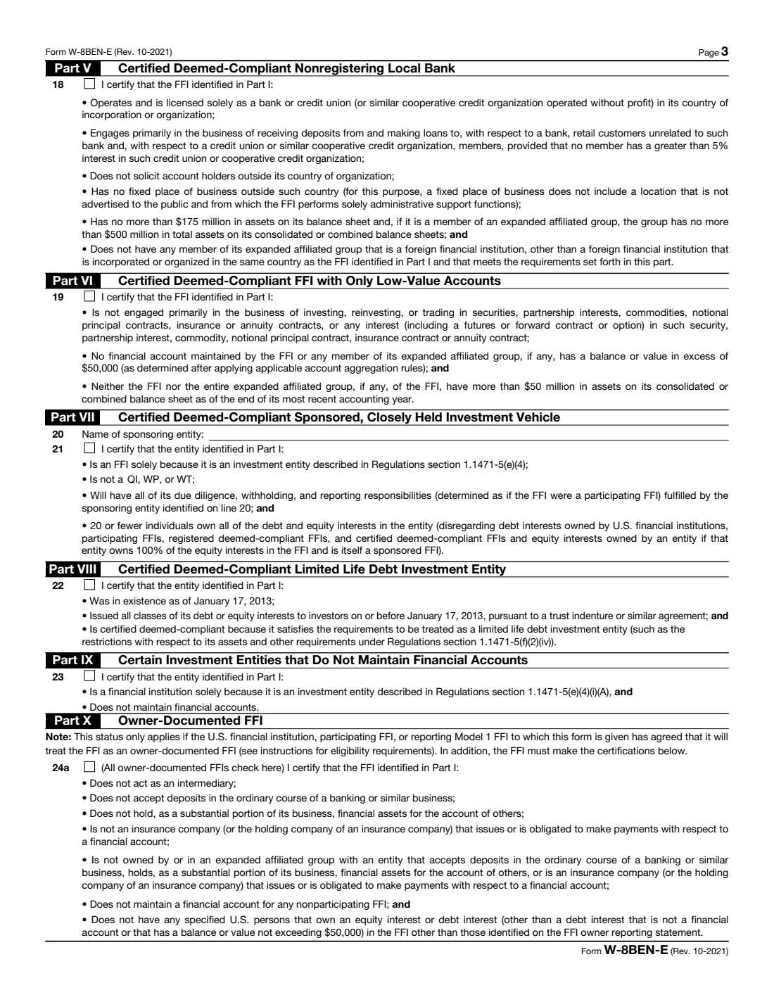 Form W-8BEN-E (2021) Certificate of Status of Beneficial Owner for United States Tax Withholding and Reporting (Entities) — page 3 of 8