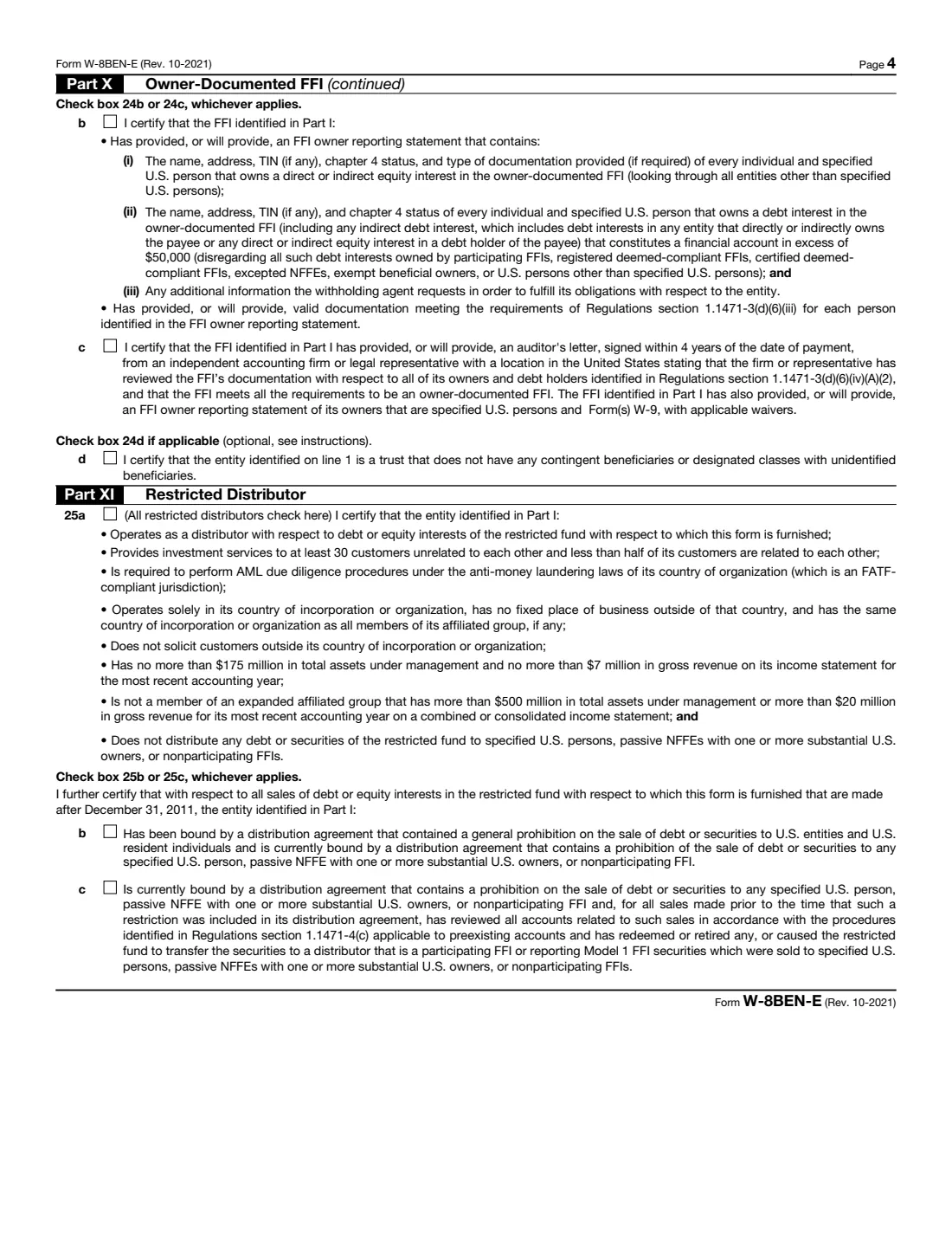 Form W-8BEN-E (2021) Certificate of Status of Beneficial Owner for United States Tax Withholding and Reporting (Entities) — page 4 of 8