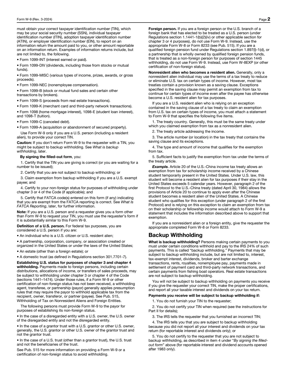 Form W-9 (2024) Request for Taxpayer Identification Number and Certification — page 2 of 6