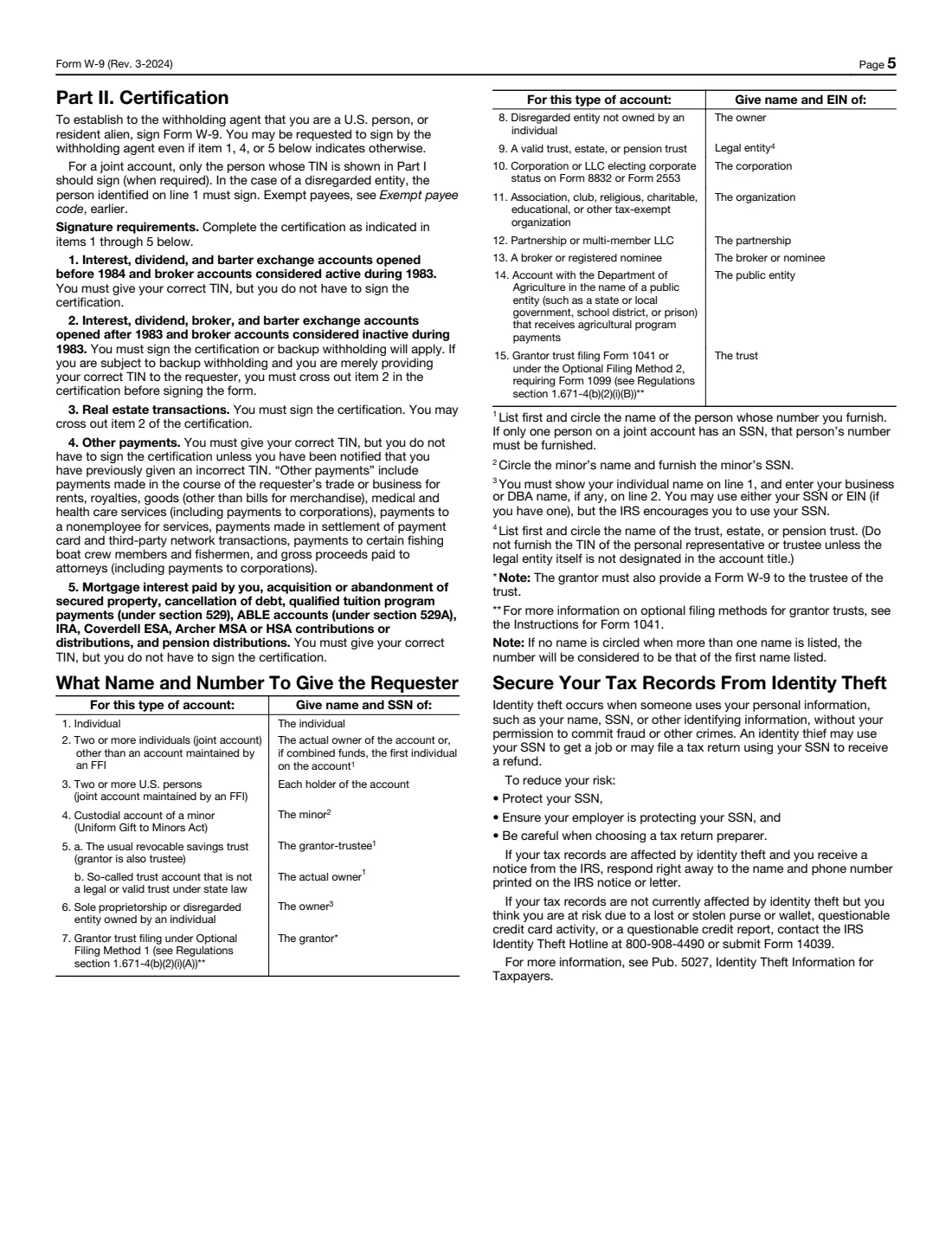 Form W-9 (2024) Request for Taxpayer Identification Number and Certification — page 5 of 6