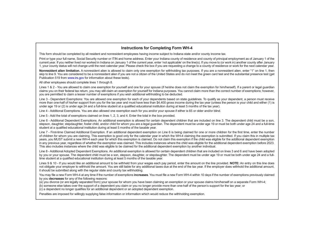 Form WH-4 (2023) Employee's Withholding Exemption and County Status Certificate — page 2 of 2