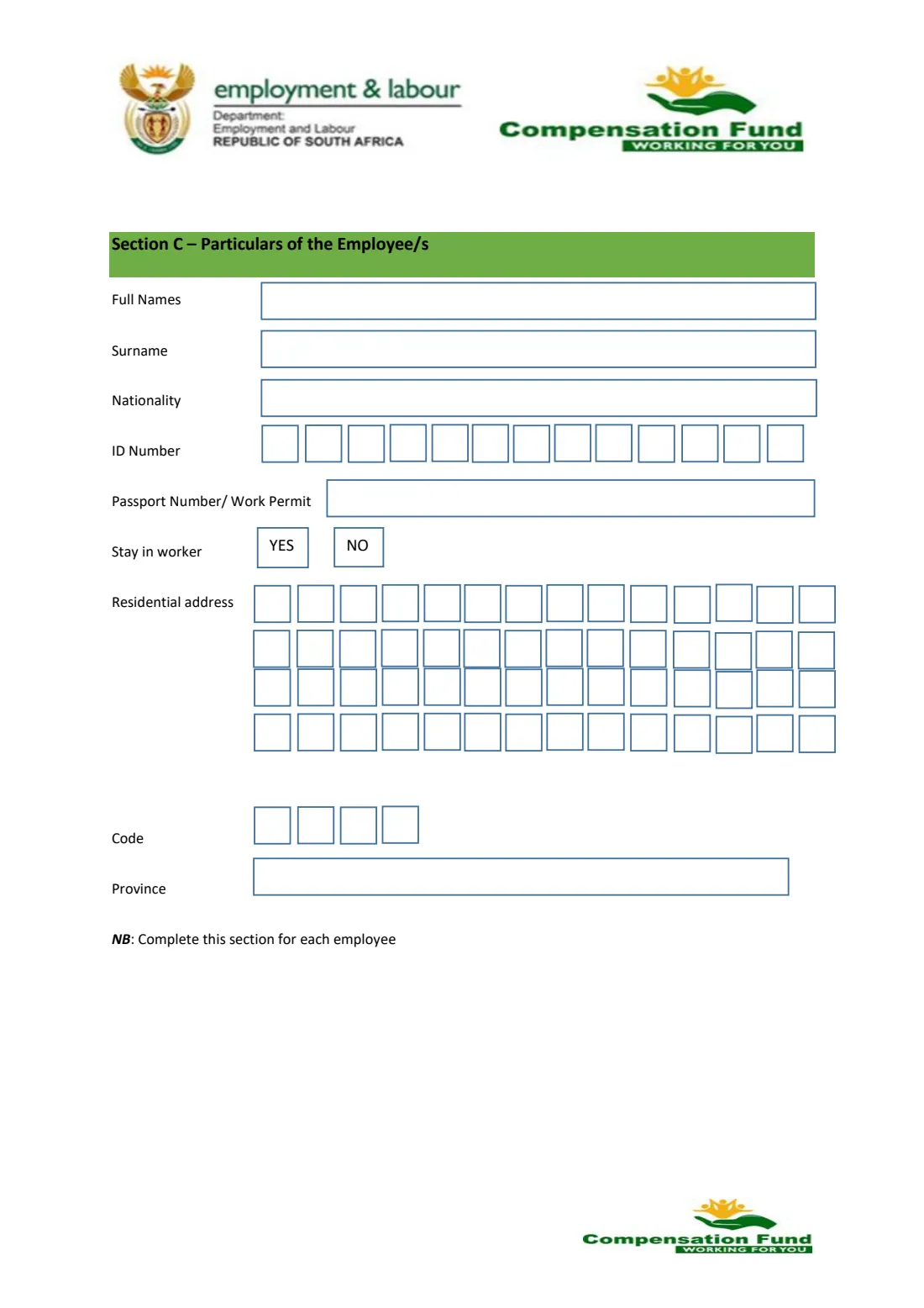 CF-1E domestic employer registration (COIDA) (2026) Application for the Private Domestic Worker Employer Registration (CF-1E, COIDA) — page 3 of 5